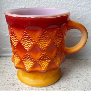 Vintage Fire King Red & Orange Diamond Anchor Hocking Coffee Mug Milk Glass